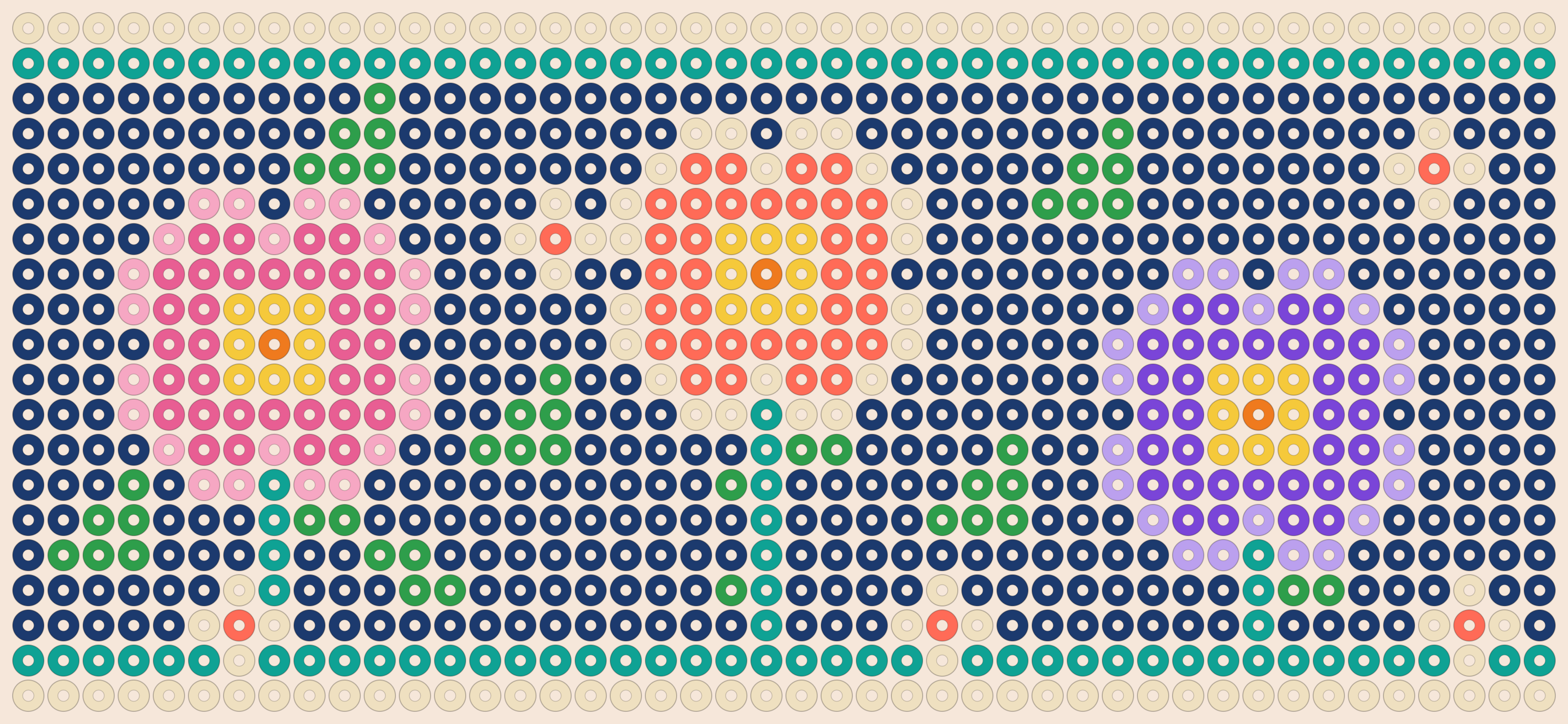 Botanical bloom kandi pattern: a 44 by 20 pony bead chart in 11 colours