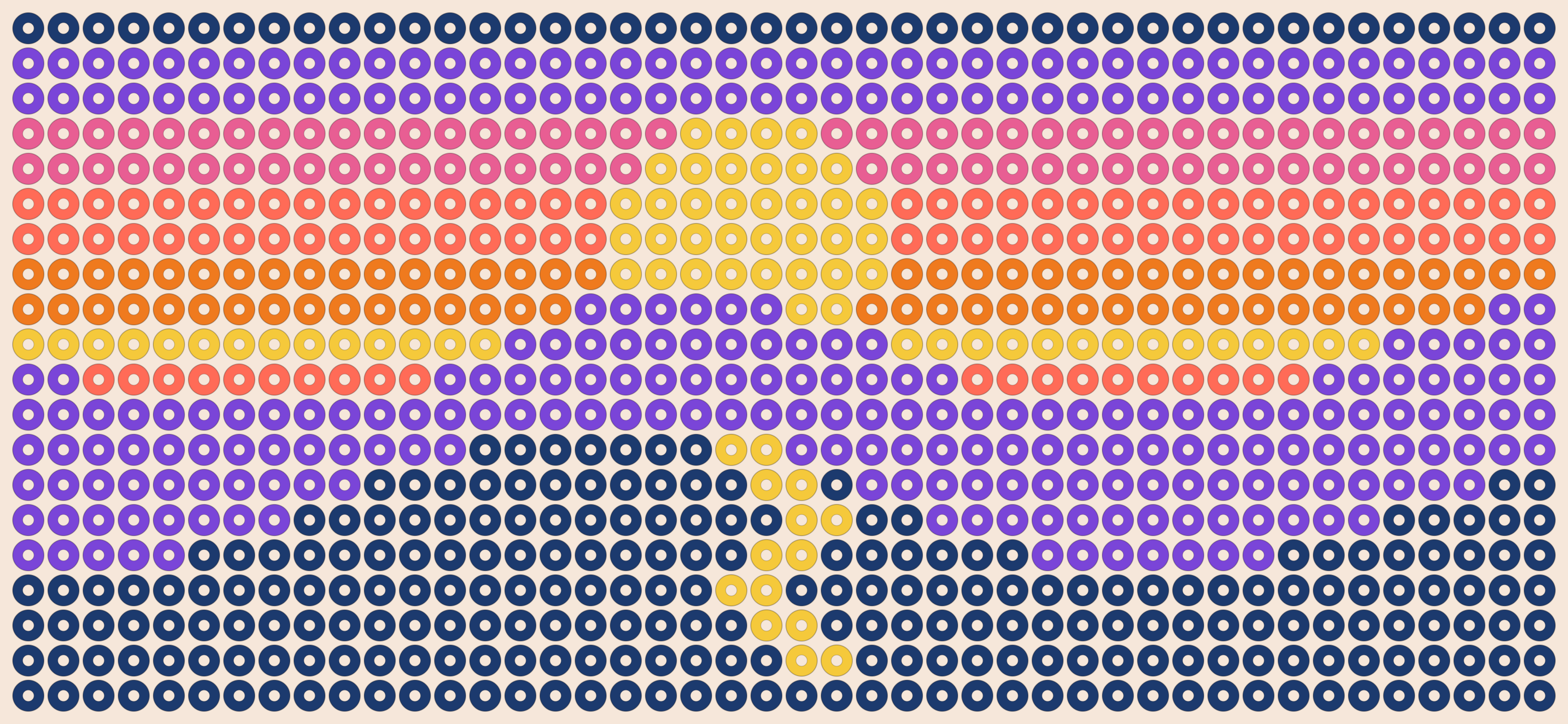 Desert dusk kandi pattern: a 44 by 20 pony bead chart in 6 colours