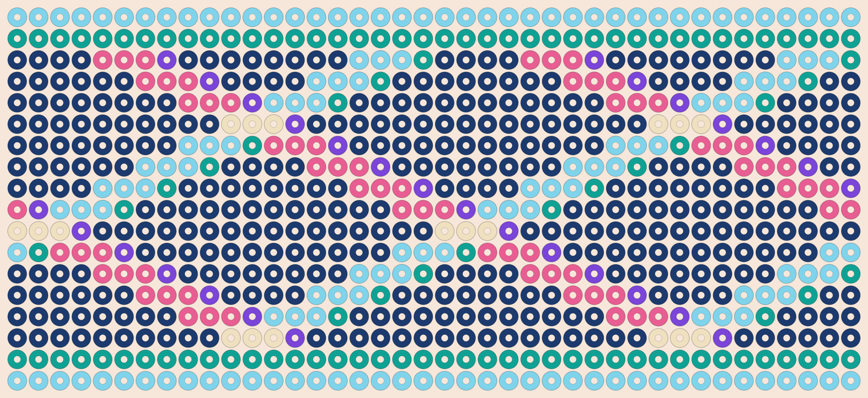 Electric trellis kandi pattern: a 40 by 18 pony bead chart in 6 colours