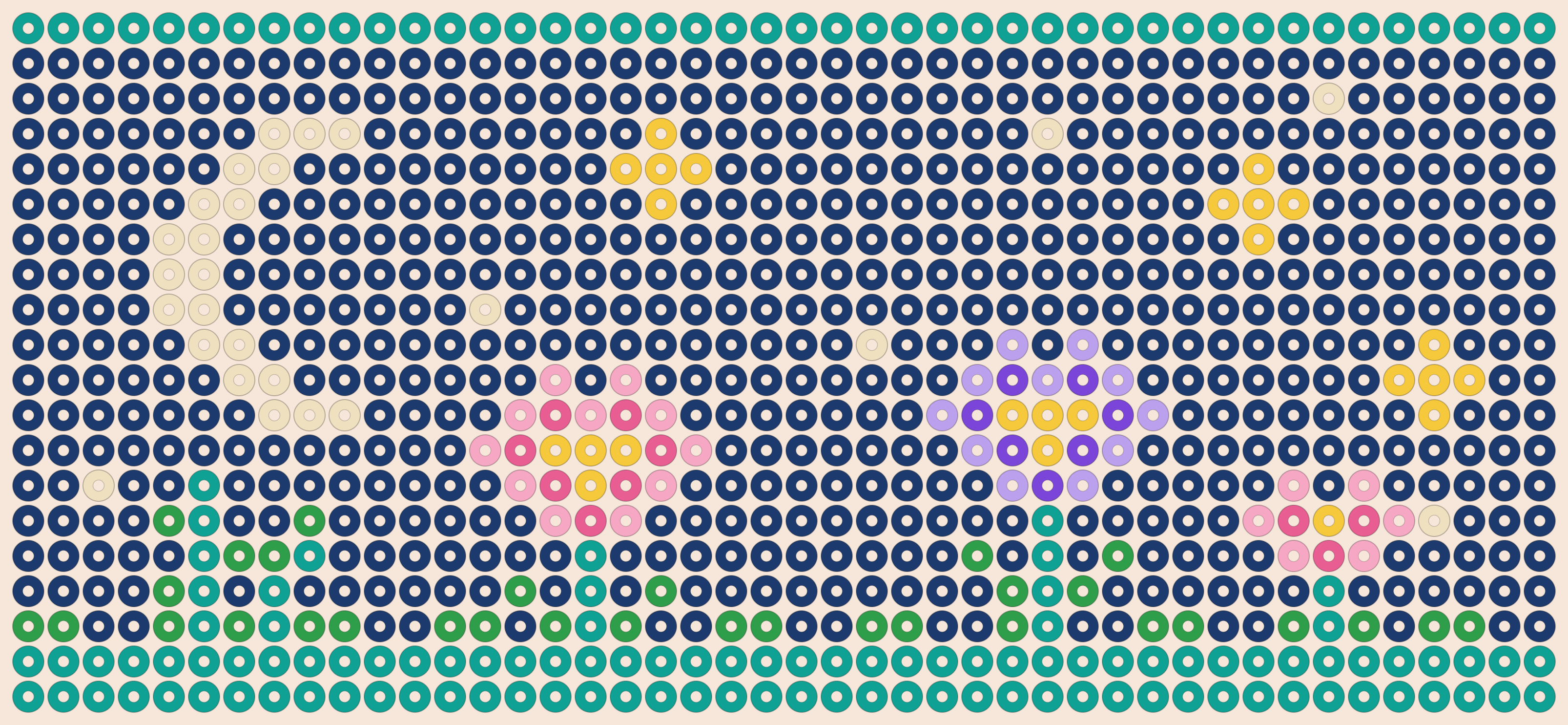 Moonlit garden kandi pattern: a 44 by 20 pony bead chart in 9 colours