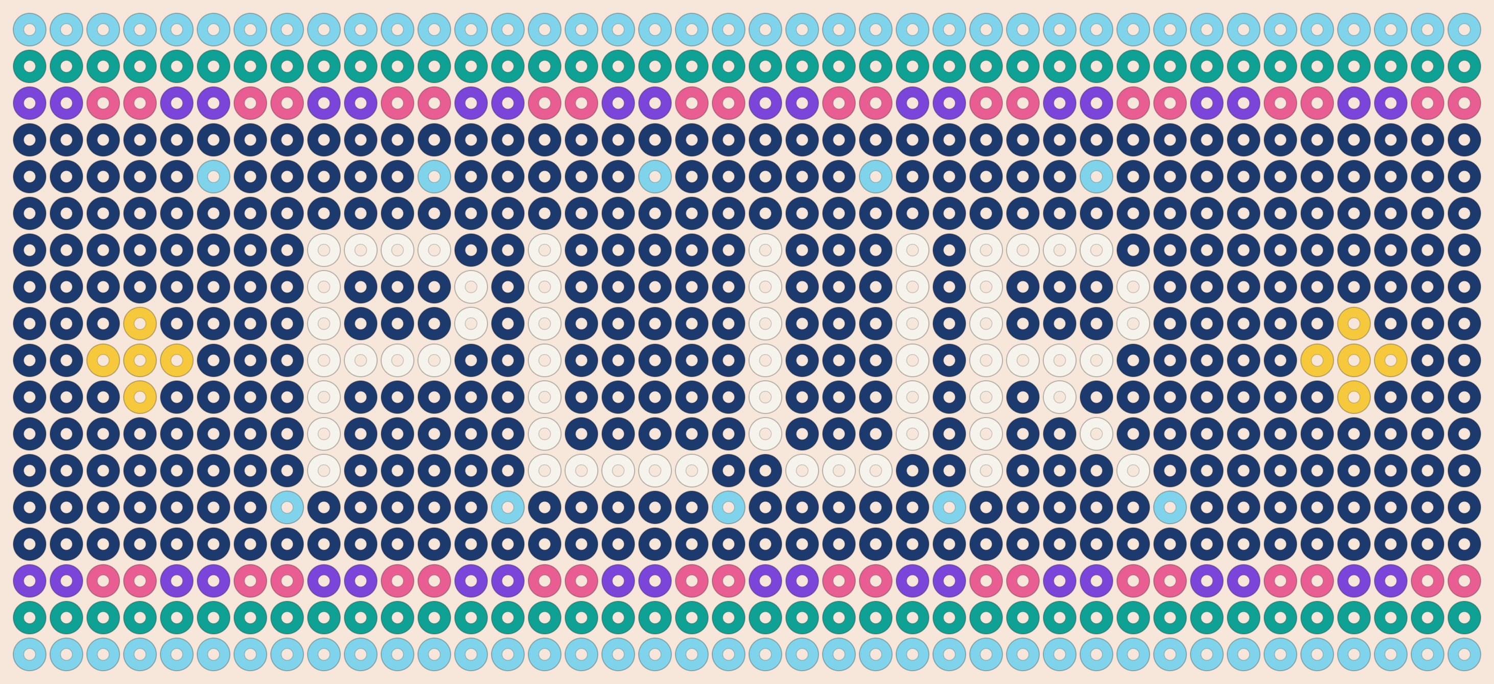PLUR after dark kandi pattern: a 40 by 18 pony bead chart in 7 colours
