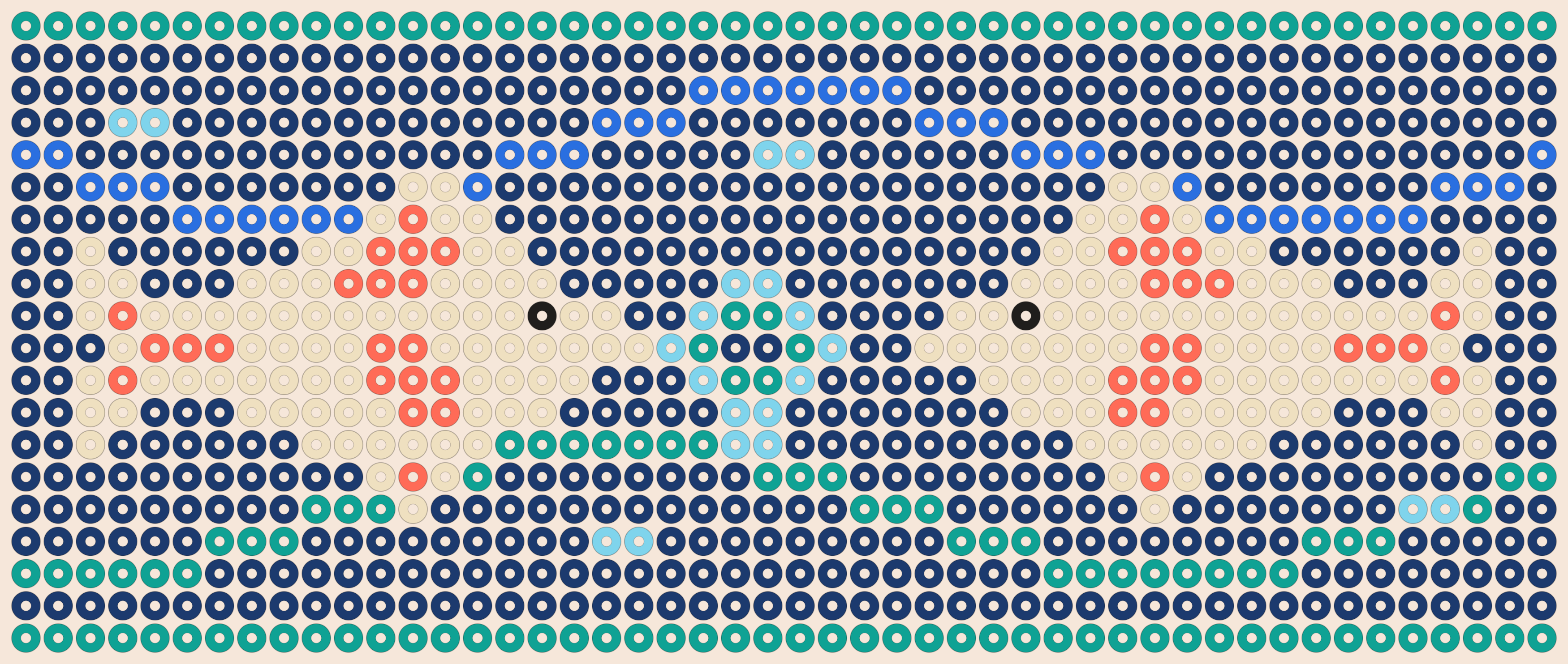 Twin koi kandi pattern: a 48 by 20 pony bead chart in 7 colours