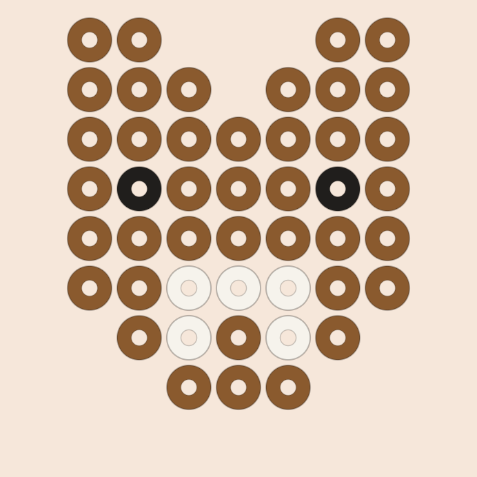 Bear kandi pattern: a 9 by 9 pony bead chart in 3 colours