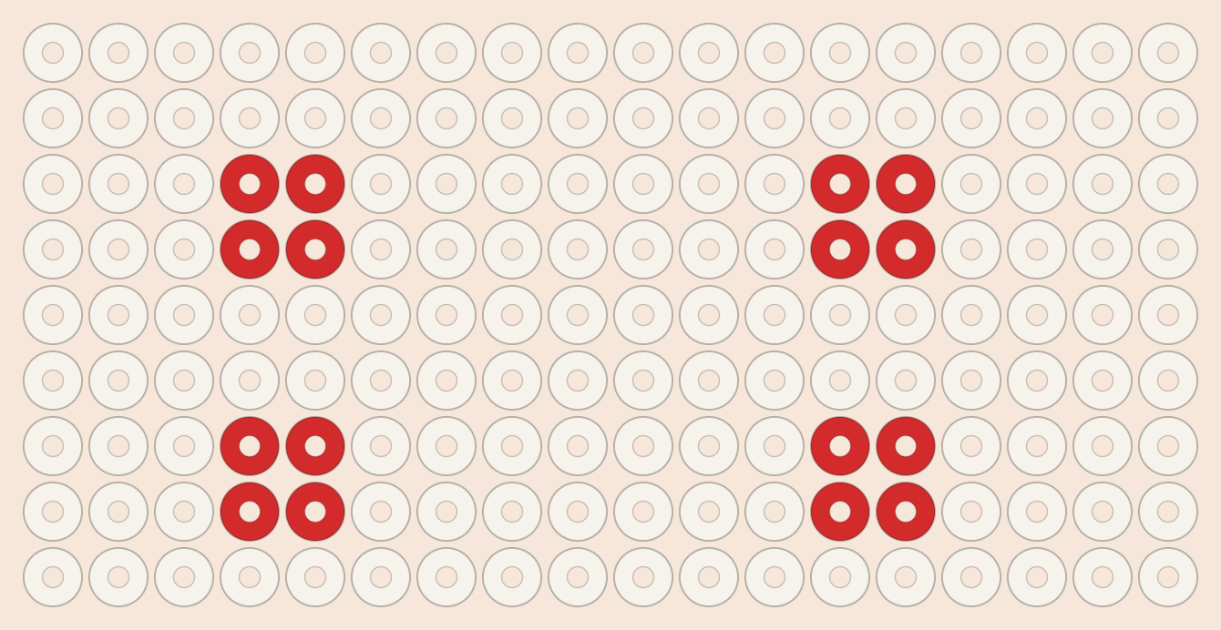 Polka dots kandi pattern: a 18 by 9 pony bead chart in 2 colours
