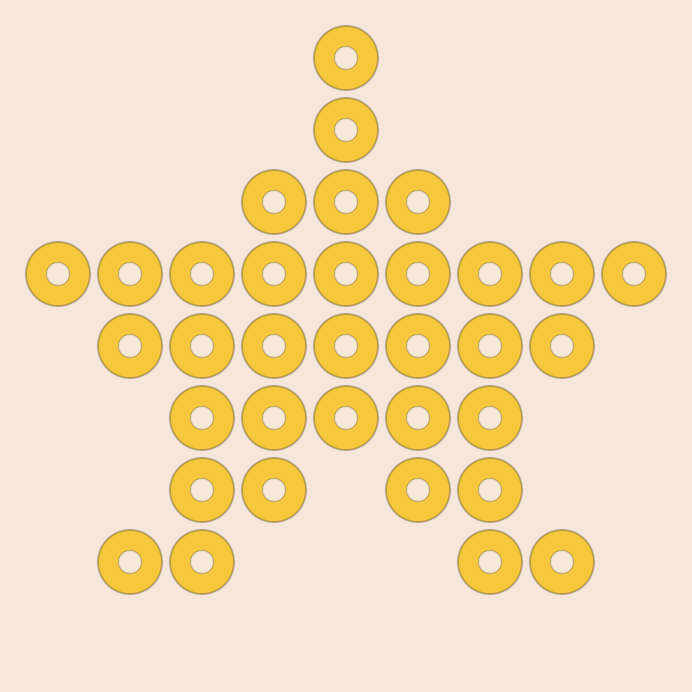 Five-point star kandi pattern: a 9 by 9 pony bead chart in 1 colour