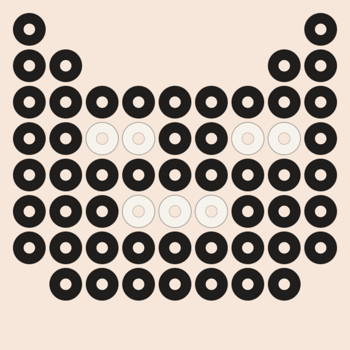 Cat face kandi pattern: a 9 by 9 pony bead chart in 2 colours