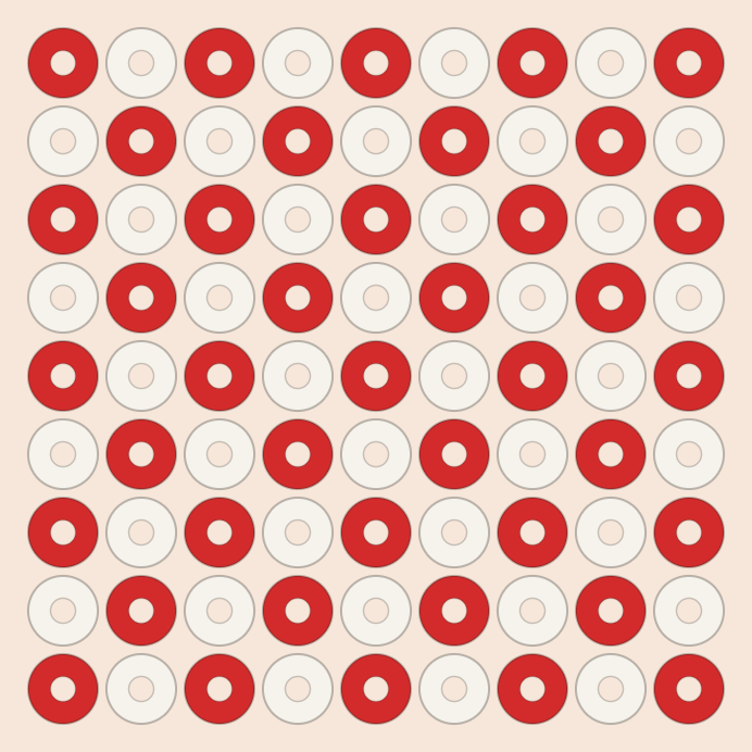 Checkerboard kandi pattern: a 9 by 9 pony bead chart in 2 colours