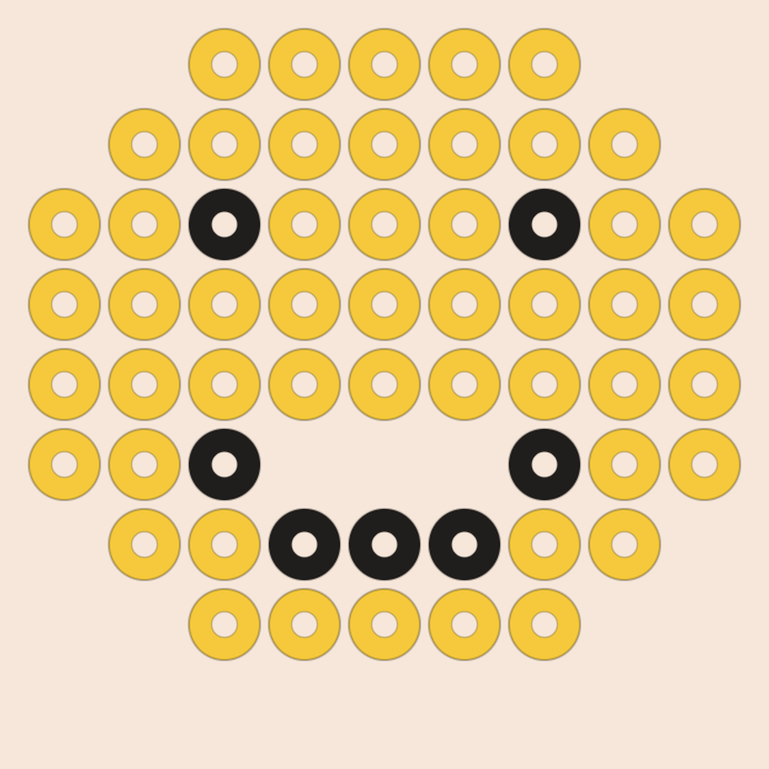 Smiley kandi pattern: a 9 by 9 pony bead chart in 2 colours