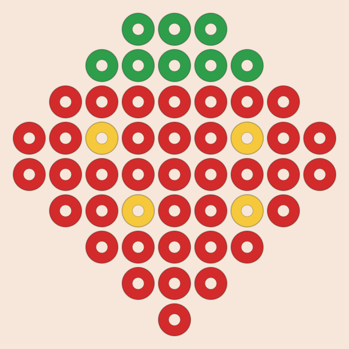 Strawberry kandi pattern: a 9 by 9 pony bead chart in 3 colours